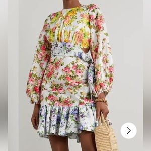 ❗️SALE❗️Zimmerman White Ruffled Floral-print Linen Mini Dress